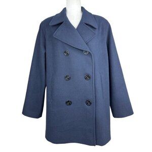 J Percy Women’s Blue Merino Wool Vintage 90s Double Breasted Pea Coat‎ 14/C47